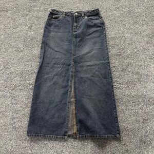 Old Navy Maxi Skirt Womens Size 1 Blue Denim Dark Wash Front Slit Casual Cotton
